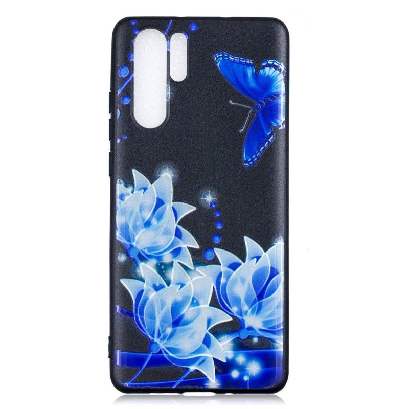 Skal Huawei P30 Pro Fjäril Och Blå Blommor