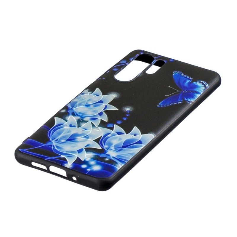 Skal Huawei P30 Pro Fjäril Och Blå Blommor