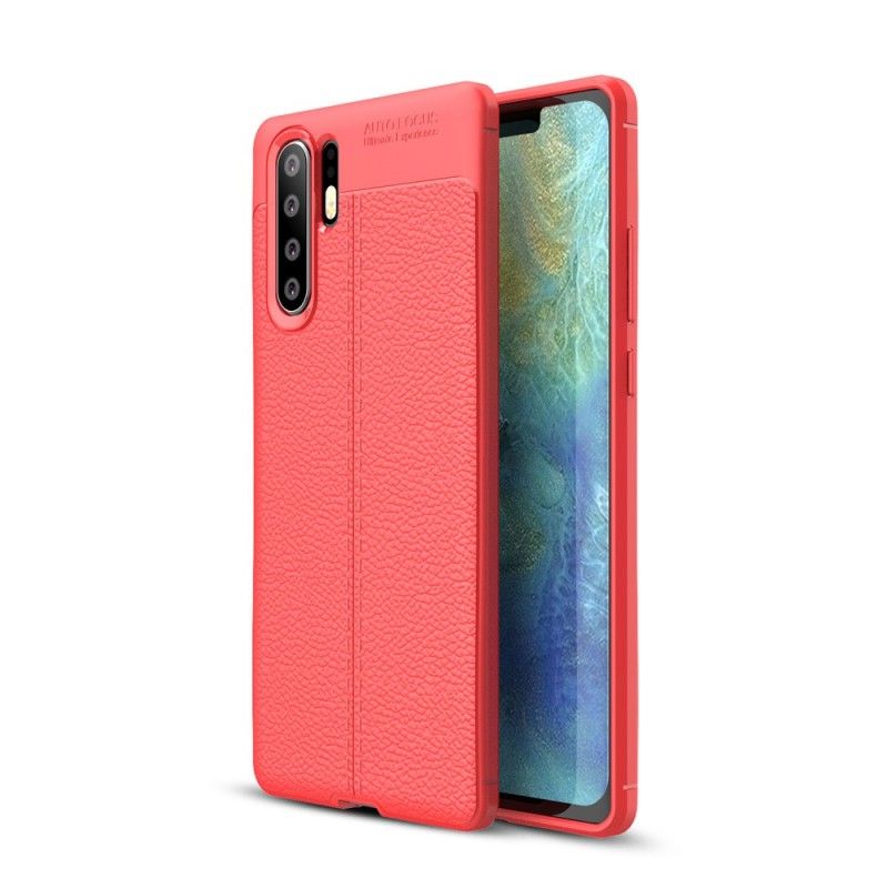 Skal Huawei P30 Pro Svart Lychéläder Med Dubbla Linjer