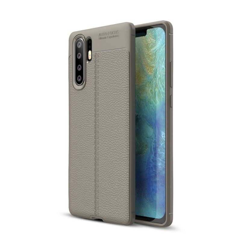 Skal Huawei P30 Pro Svart Lychéläder Med Dubbla Linjer