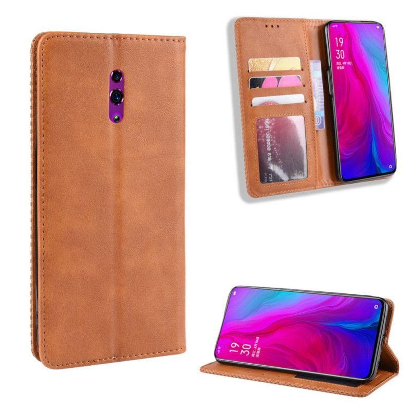 Folio-fodral Oppo Reno Svart Stiliserad Vintage Lädereffekt