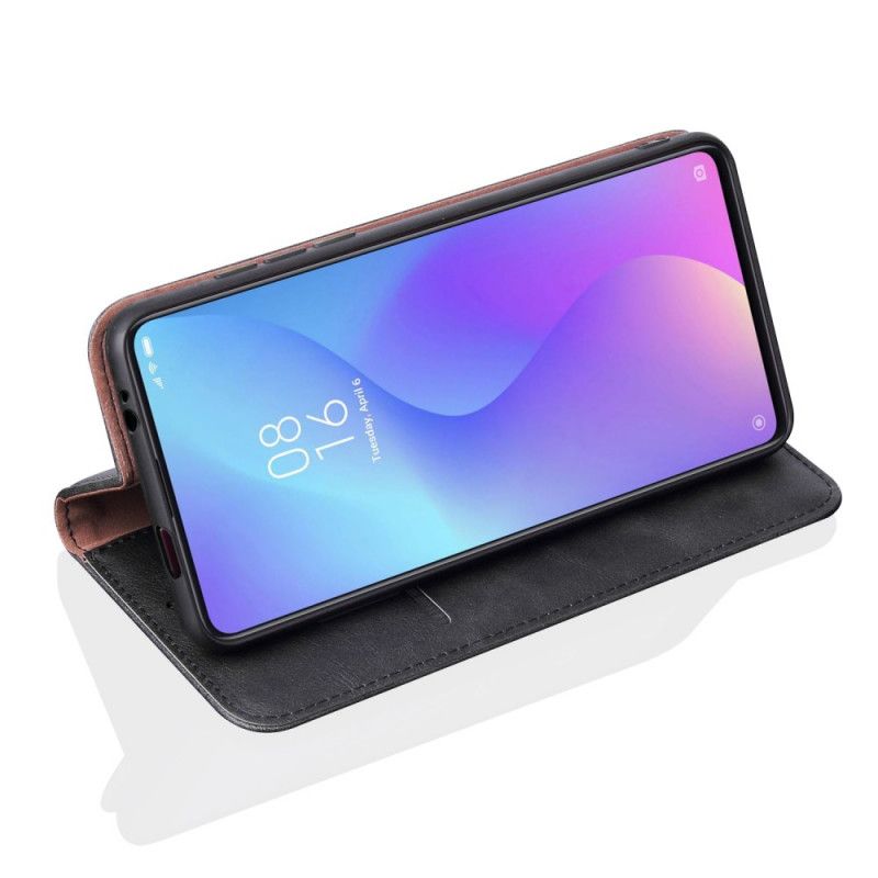 Folio-fodral Xiaomi Mi 9T / Mi 9T Pro Svart Sydd Lädereffekt