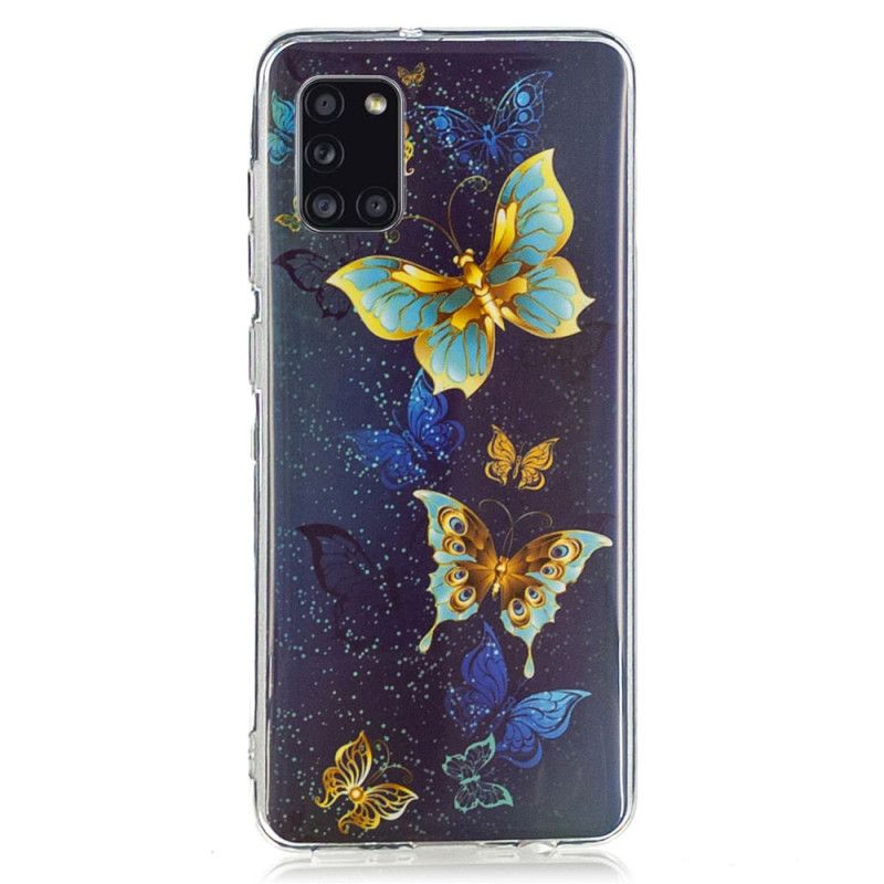 Skal Samsung Galaxy A31 Mörkblå Fluorescerande Fjärilserie