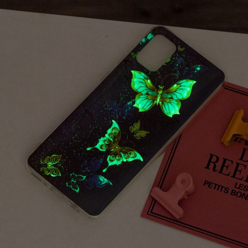 Skal Samsung Galaxy A31 Mörkblå Fluorescerande Fjärilserie