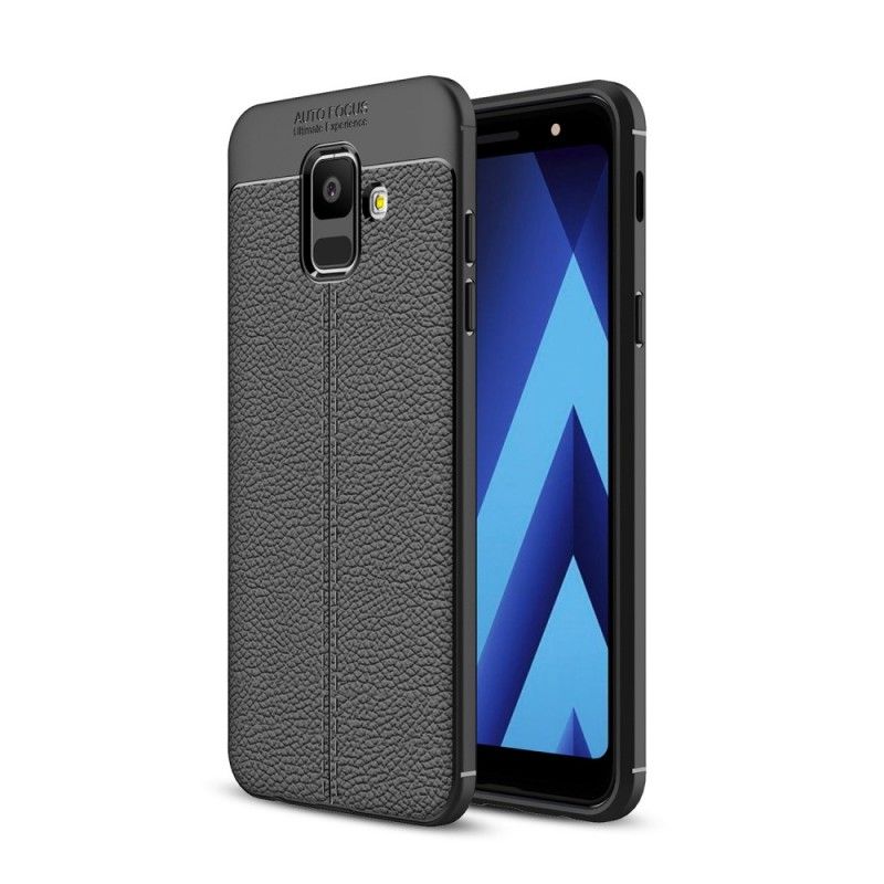 Skal för Samsung Galaxy A6 Svart Dubbel-Linjär Lychee-Effekt