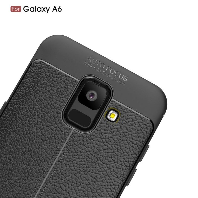 Skal för Samsung Galaxy A6 Svart Dubbel-Linjär Lychee-Effekt