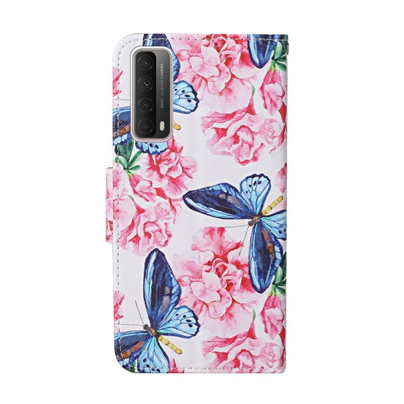 Fodral Huawei P Smart 2021 Magenta Blommiga Fjärilar