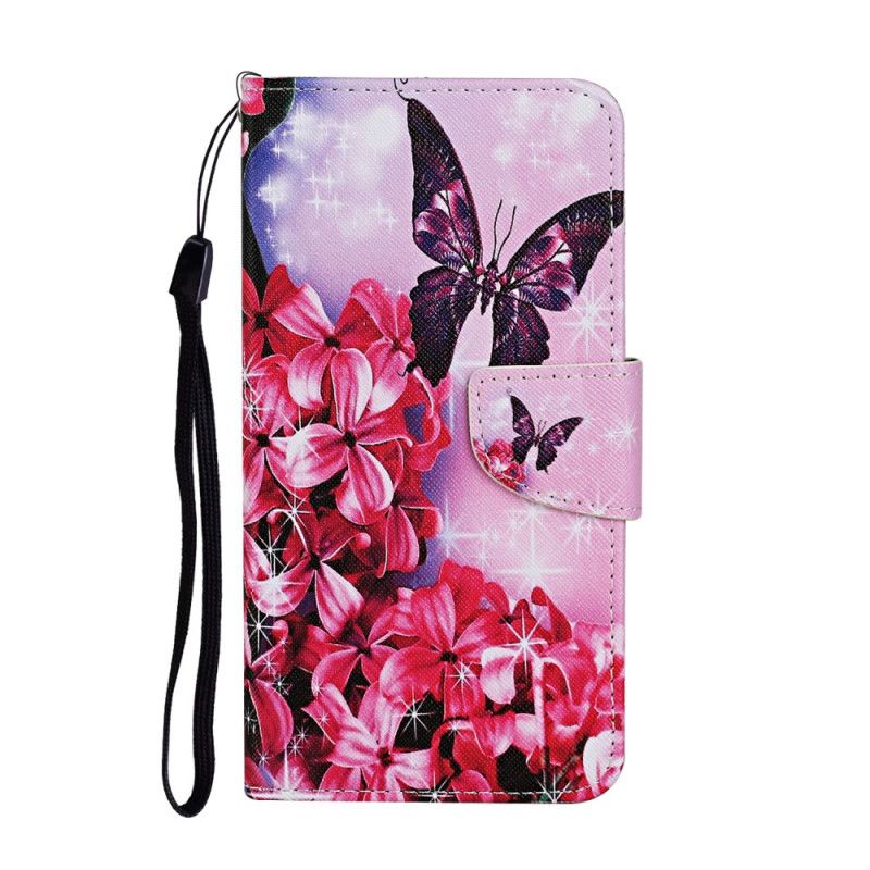 Fodral Huawei P Smart 2021 Magenta Blommiga Fjärilar