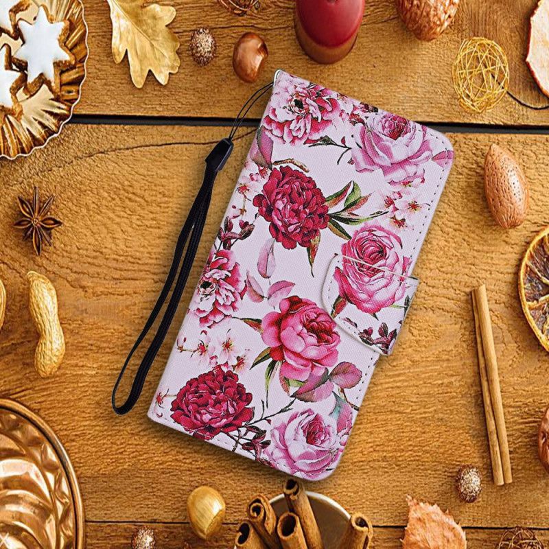 Fodral Huawei P Smart 2021 Magenta Mästerliga Blommor Med Rem