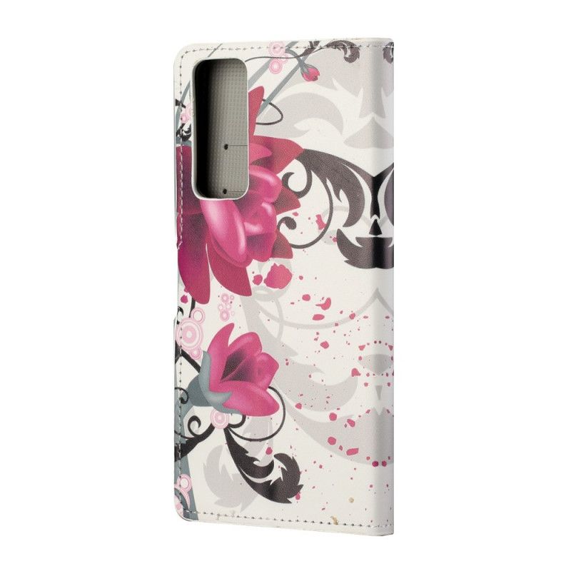 Läderfodral Huawei P Smart 2021 Magenta Tropiska Blommor