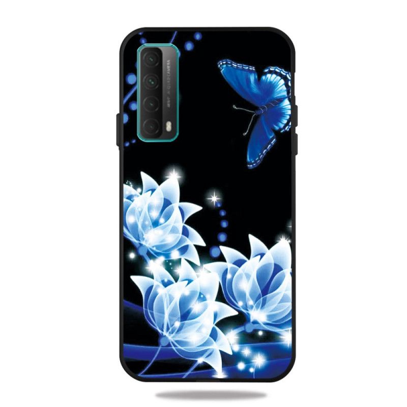 Skal för Huawei P Smart 2021 Fjäril Och Blå Blommor