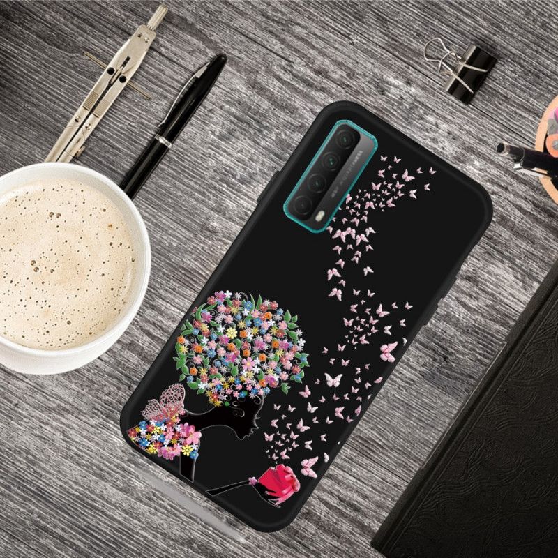 Skal Huawei P Smart 2021 Kvinna Med Blommigt Huvud