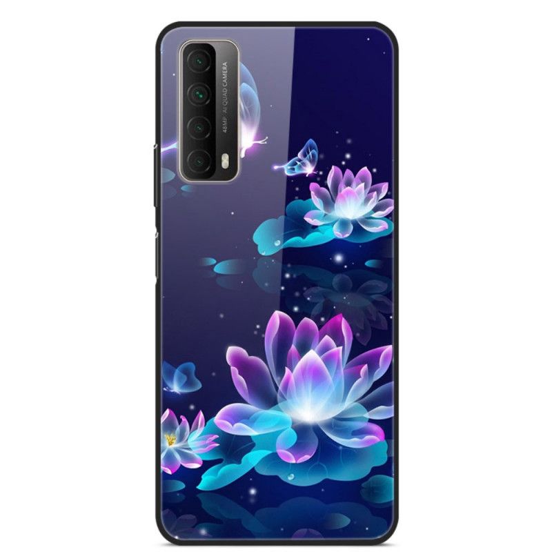 Skal Huawei P Smart 2021 Mörkblå Snygga Blommor I Härdat Glas