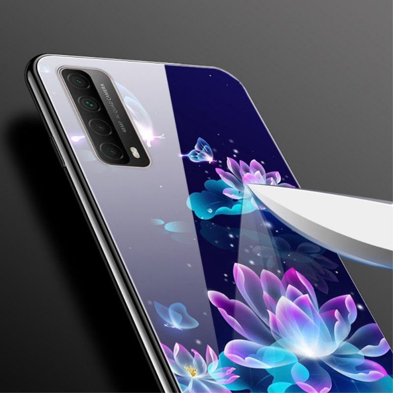 Skal Huawei P Smart 2021 Mörkblå Snygga Blommor I Härdat Glas