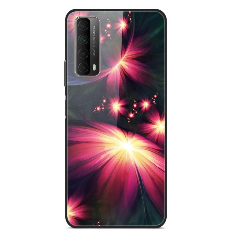 Skal Huawei P Smart 2021 Mörkblå Snygga Blommor I Härdat Glas