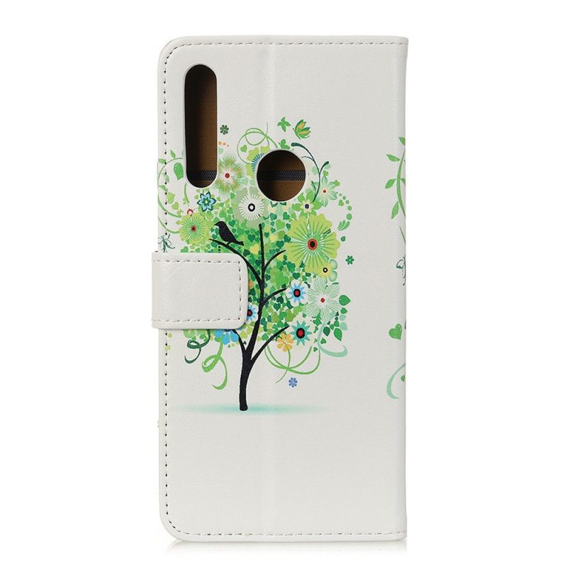 Läderfodral Huawei Y6p Grön Blommande Träd