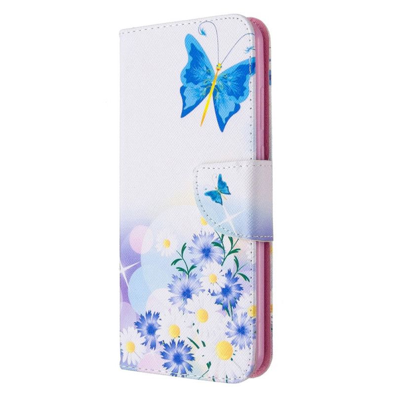 Läderfodral Huawei Y6p Magenta Målade Fjärilar Och Blommor