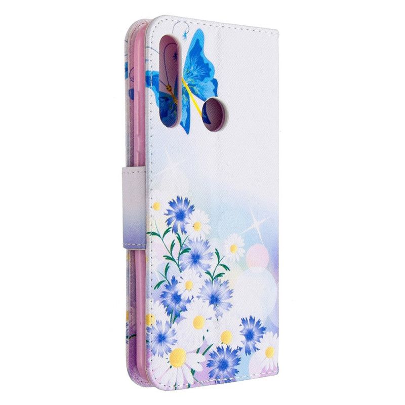 Läderfodral Huawei Y6p Magenta Målade Fjärilar Och Blommor