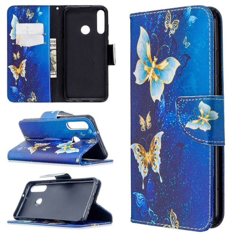 Läderfodral Huawei Y6p Mörkblå Mobilskal Fjärilar På Natten
