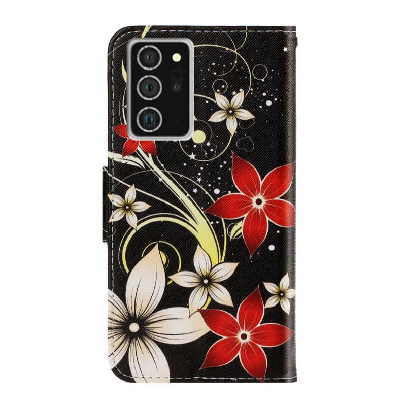 Fodral Samsung Galaxy Note 20 Färgglada Blommor Med Rem