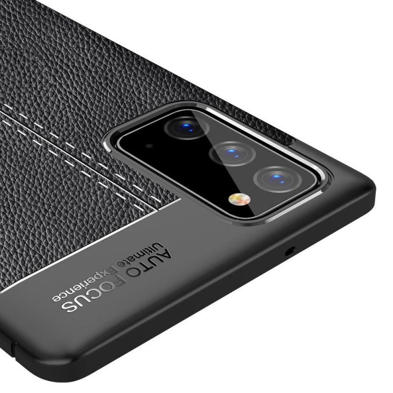 Skal Samsung Galaxy Note 20 Svart Lychéläder Med Dubbla Linjer