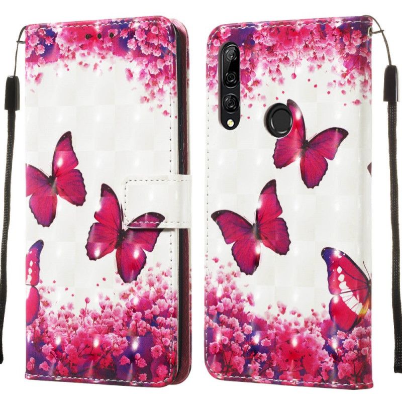 Läderfodral Huawei P Smart Z Mobilskal Röda Remfjärilar