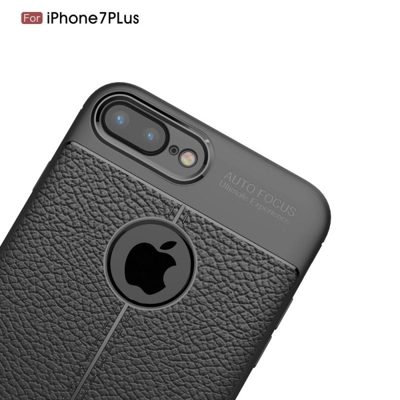 Skal iPhone 7 Plus / 8 Plus Svart Lychéläder Med Dubbla Linjer