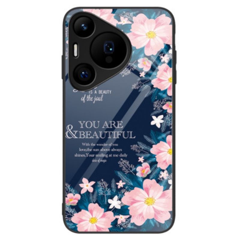 Skal Huawei Pura 70 Pro Rosa Blommor I Härdat Glas