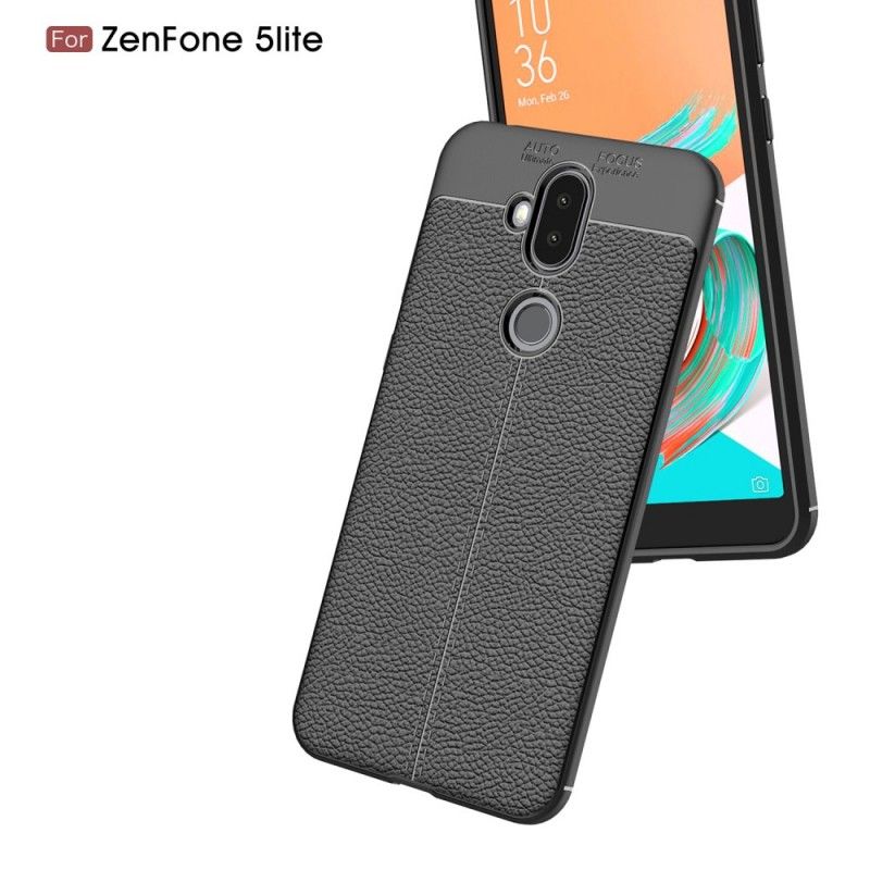 Skal Asus ZenFone 5 Lite Svart Lychéläder Med Dubbla Linjer