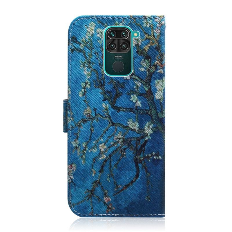 Läderfodral Xiaomi Redmi Note 9 Mobilskal Blommande Trädblå Bakgrund