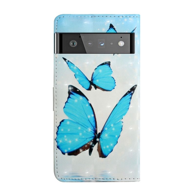 Läderfodral Google Pixel 6 Pro Telefonfodral Flying Blue Butterflies