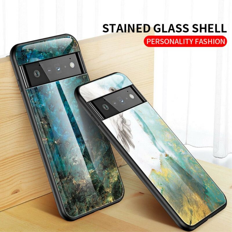 Skal Google Pixel 6 Pro Telefonfodral Marmor Härdat Glas