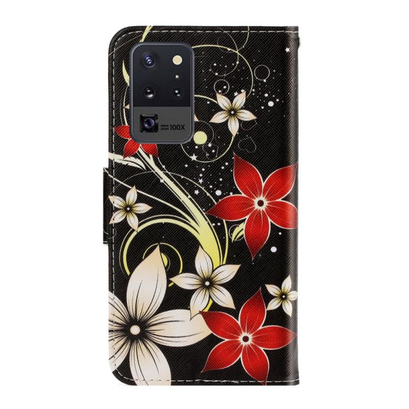 Fodral Samsung Galaxy Note 20 Ultra Färgglada Blommor Med Rem