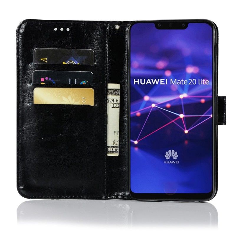 Fodral för Huawei Mate 20 Lite Svart Vintage Lädereffekt Med Rem