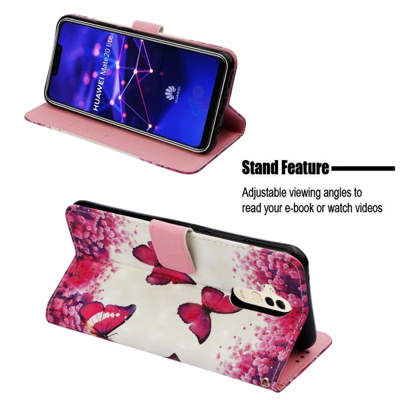 Fodral Huawei Mate 20 Lite 3D Röda Fjärilar