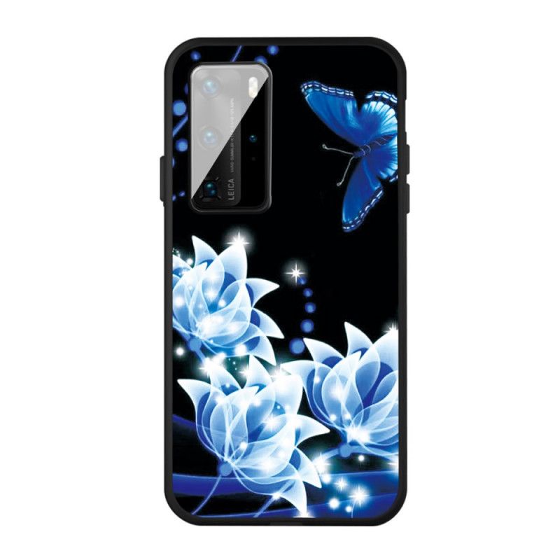 Skal Huawei P40 Mobilskal Fjäril Och Blå Blommor