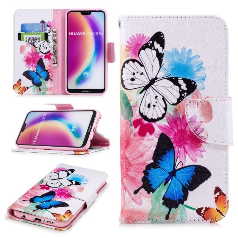 Fodral för Huawei P20 Lite Rosa Målade Fjärilar Och Blommor