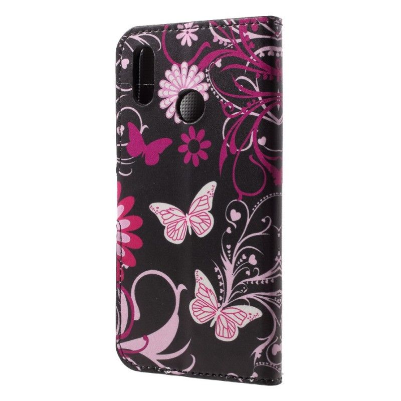 Fodral för Huawei P20 Lite Svart Fjärilar Och Blommor