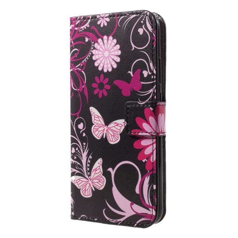 Fodral för Huawei P20 Lite Svart Fjärilar Och Blommor