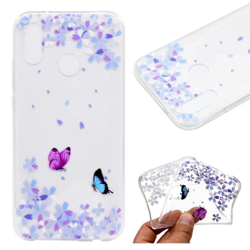 Skal Huawei P20 Lite Genomskinliga Fjärilar Och Blommor