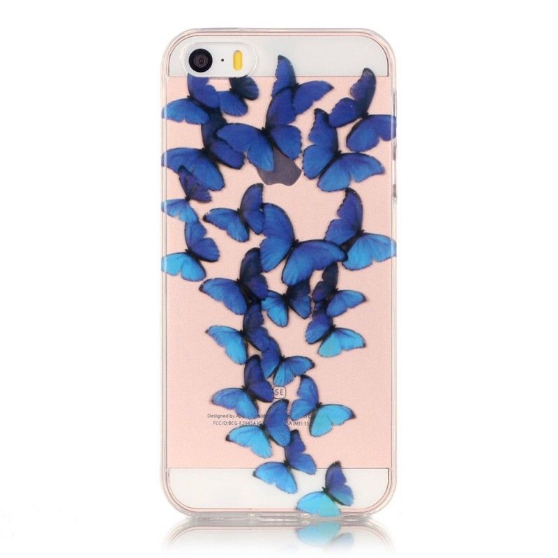 Skal iPhone 5 / 5S / SE Transparent Flyg Av Blå Fjärilar