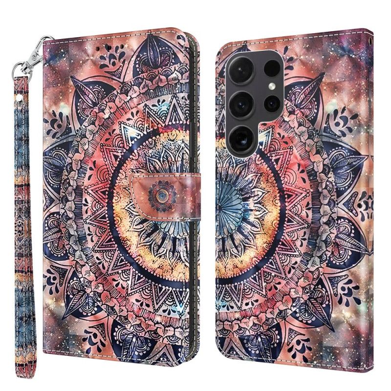 Läderfodral Samsung Galaxy S24 Ultra 5g Telefonfodral Färgglad Mandala Med Rem