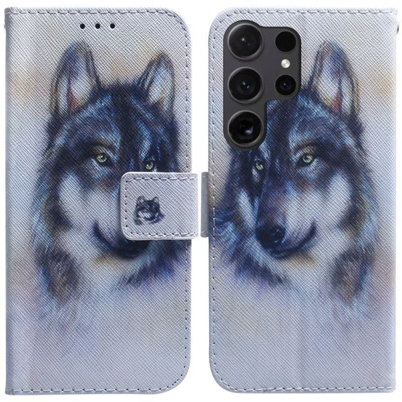 Läderskal Fodral Samsung Galaxy S24 Ultra 5g Wolf Akvarell