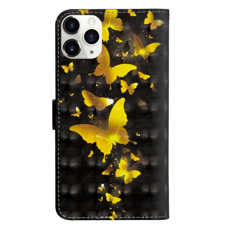 Läderfodral iPhone 12 Pro Max Mobilskal Gula Fjärilar