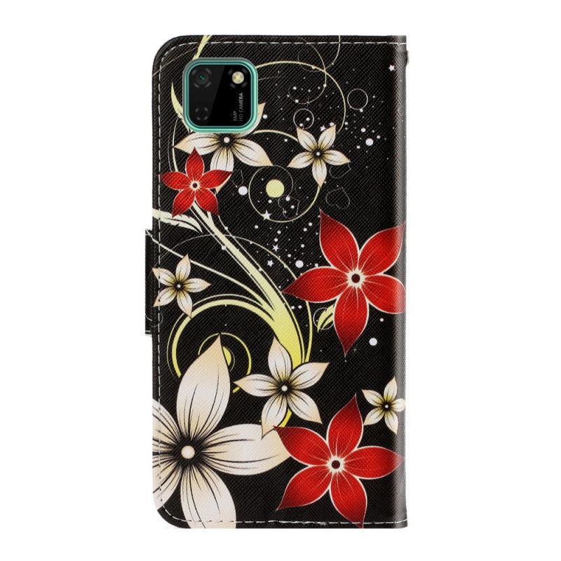 Fodral för Huawei Y5p Färgglada Blommor Med Rem
