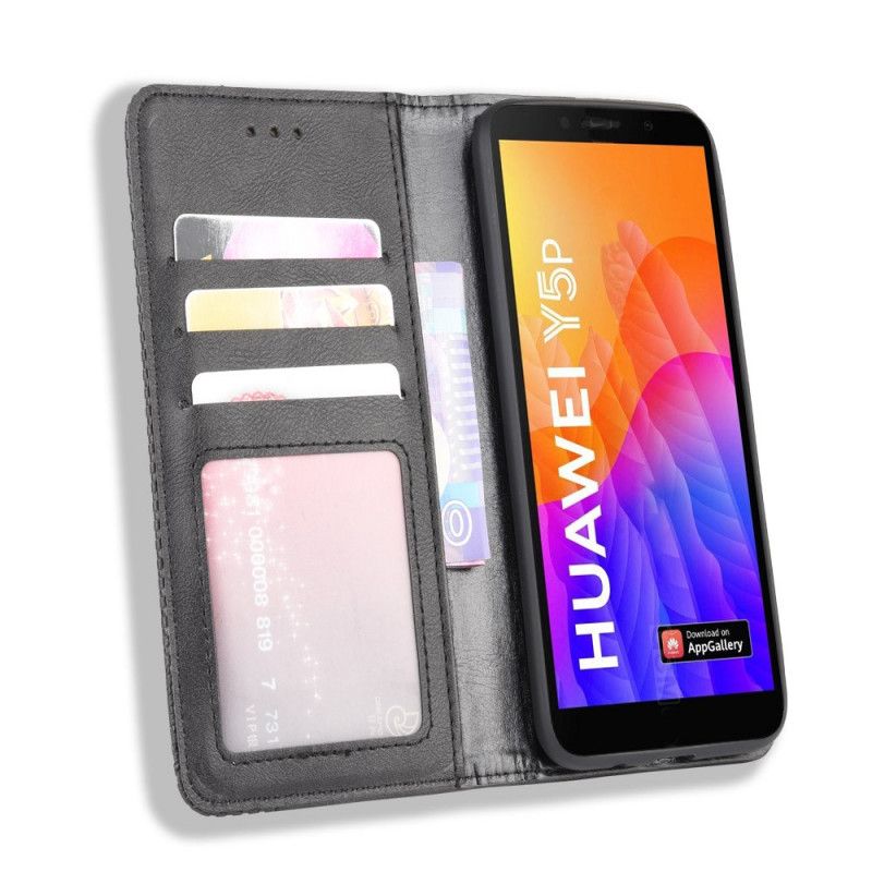 Folio-fodral för Huawei Y5p Svart Stiliserad Vintage Lädereffekt