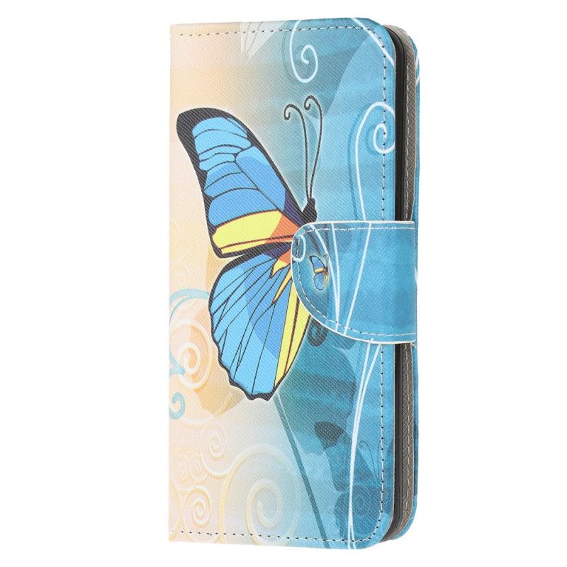 Läderfodral Huawei Y5p Ljusblå Fjärilar Och Blommor 2