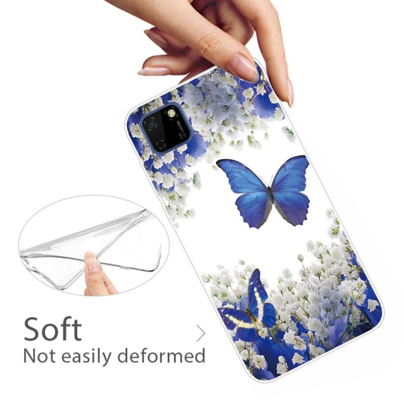 Skal Huawei Y5p Mörkblå Fjärilar