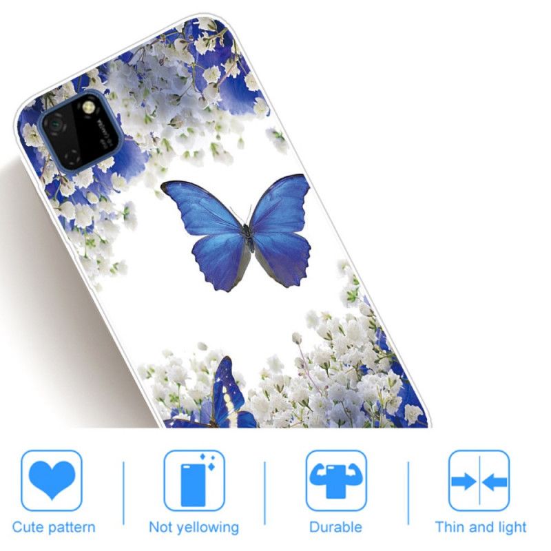 Skal Huawei Y5p Mörkblå Fjärilar