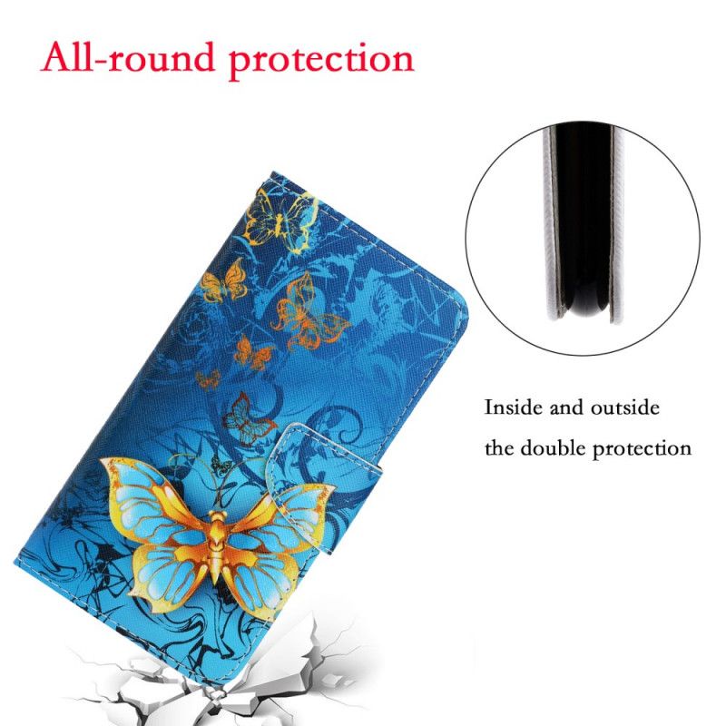 Skyddsfodral Huawei Y5p Mörkblå Fjärilsvariationer Med Rem